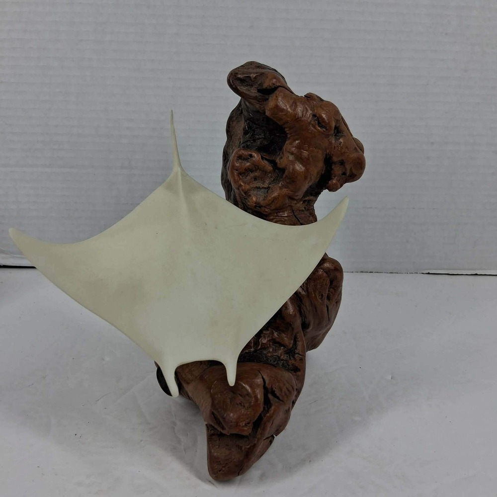 John‎ Perry Manta Ray Sculpture Pellucida Resin on Natural Burlwood Base 6 Inch